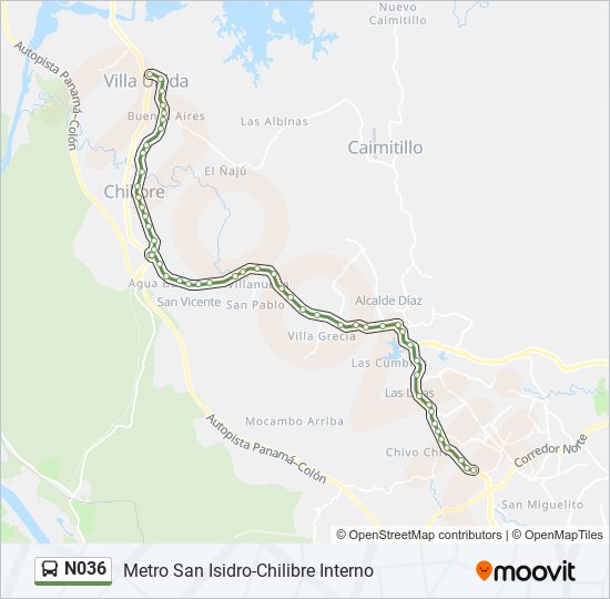 N036 bus Line Map