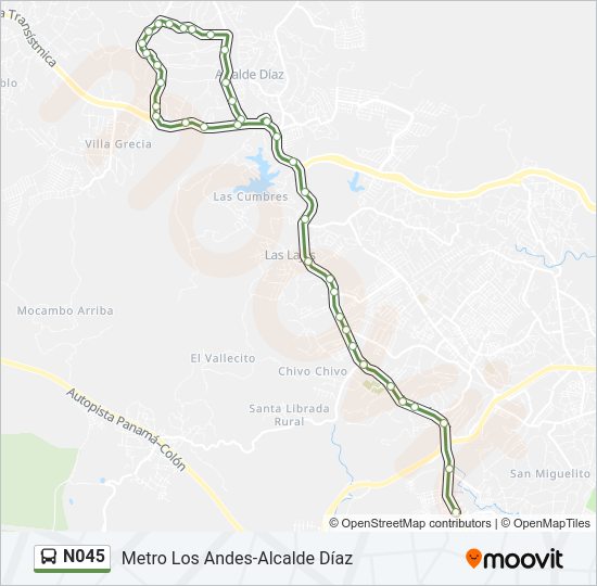 Mapa de N045 de autobús