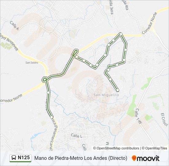 Mapa de N125 de autobús