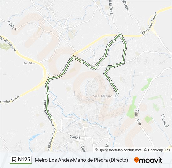 Mapa de N125 de autobús