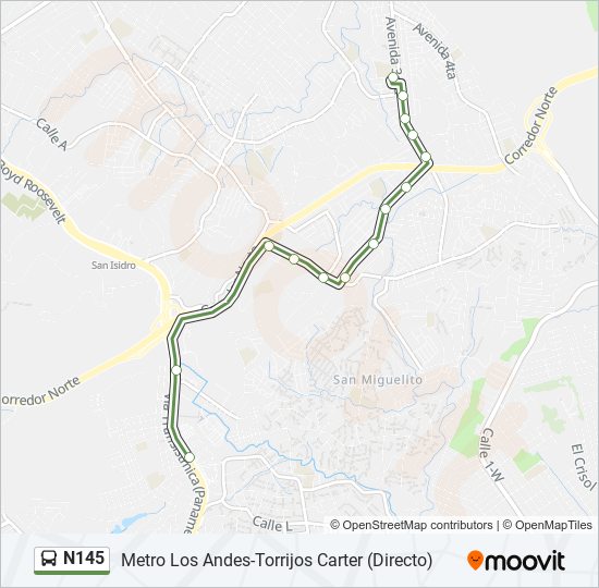 Mapa de N145 de autobús