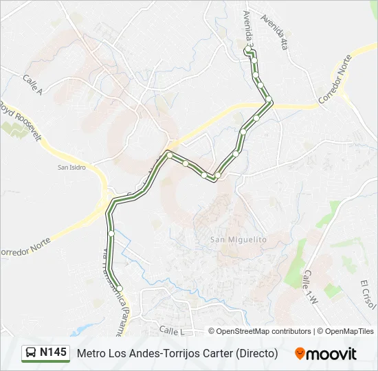 N145 Bus Line Map