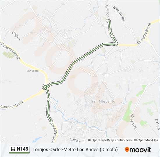 Mapa de N145 de autobús