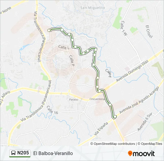 N205 Bus Line Map