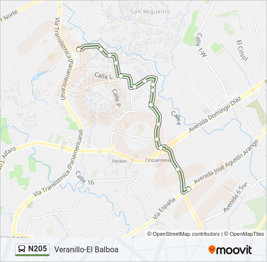 N205 Bus Line Map
