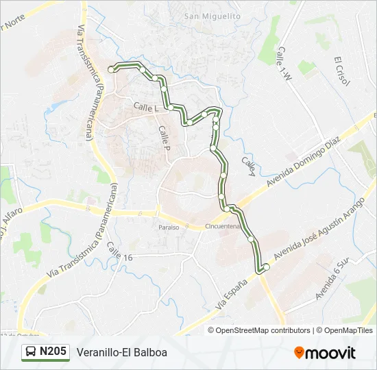 N205 Bus Line Map