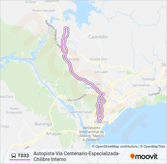 Mapa de T033 de autobús