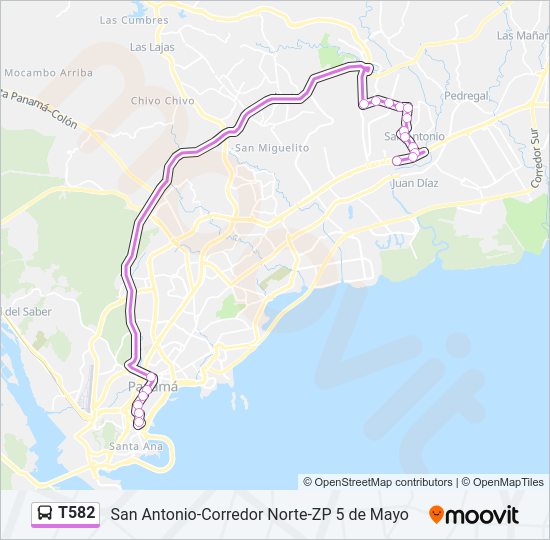Mapa de T582 de autobús