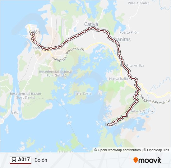 Mapa de A017 de autobús