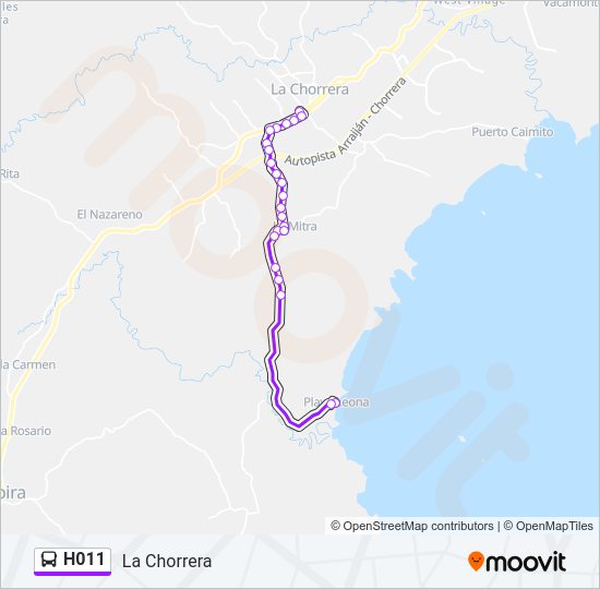 Mapa de H011 de autobús