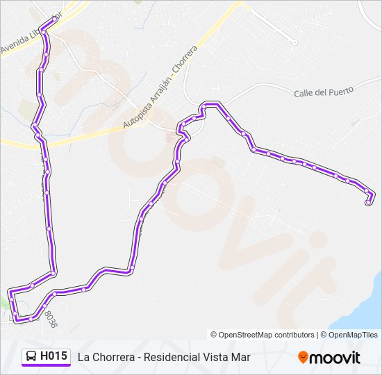 Mapa de H015 de autobús