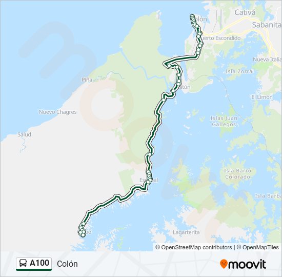 Mapa de A100 de autobús