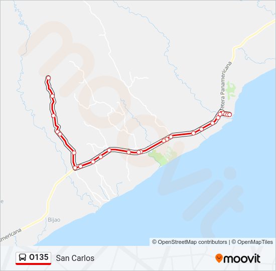 Mapa de O135 de autobús