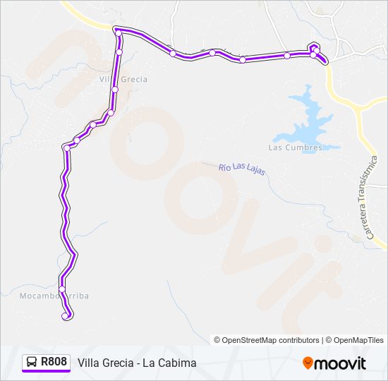 Mapa de R808 de autobús