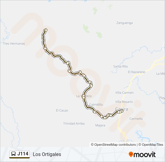 Mapa de J114 de autobús