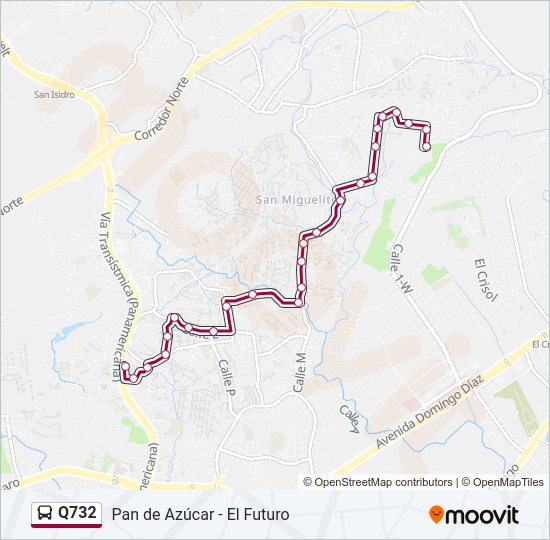Mapa de Q732 de autobús