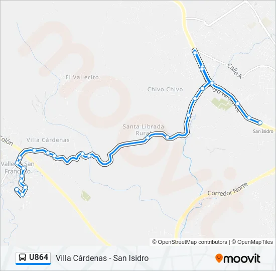 U864 Bus Line Map