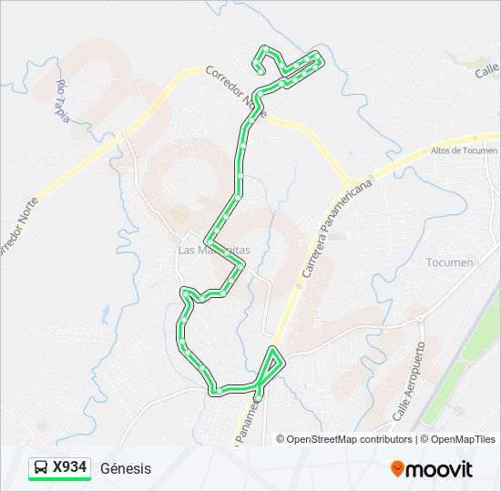 Mapa de X934 de autobús