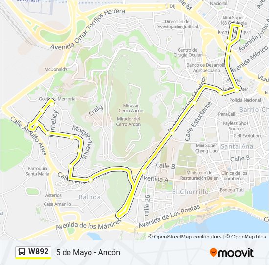 Mapa de W892 de autobús