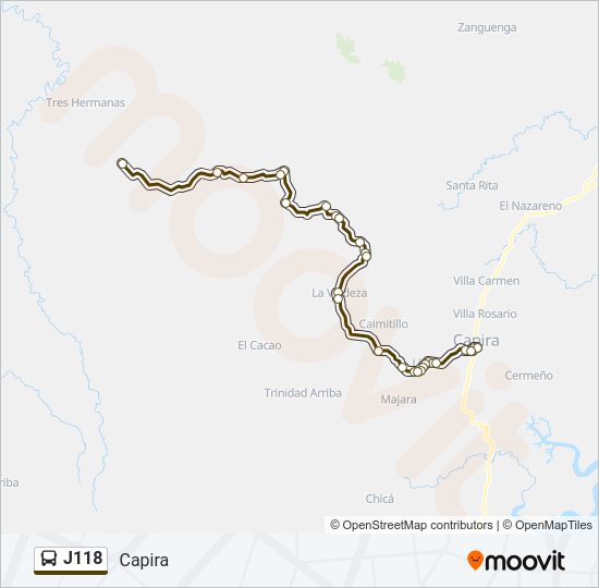 Mapa de J118 de autobús