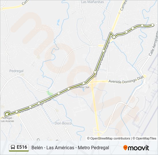 Mapa de E516 de autobús