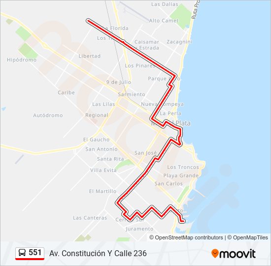 Mapa de 551 de autobús