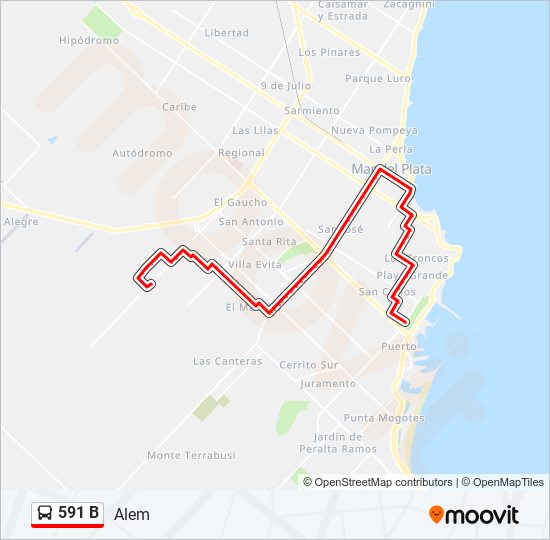 Mapa de 591 B de autobús