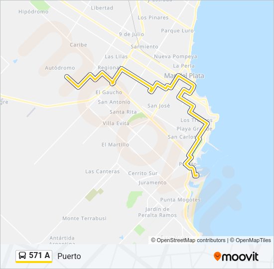 Mapa de 571 A de autobús