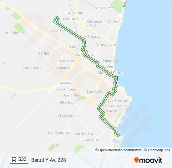 Mapa de 533 de autobús