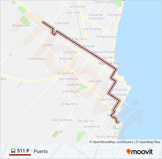 Mapa de 511 P de autobús