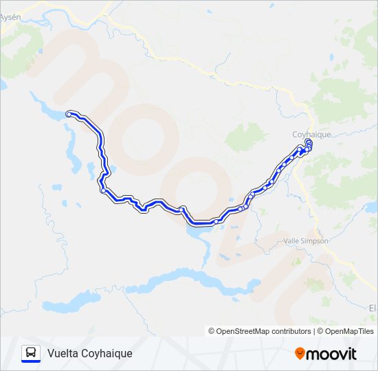 Mapa de COYHAIQUE - LAGO ZENTENO - LAGO PORTALES de autobús
