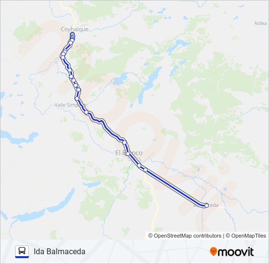 COYHAIQUE - BALMACEDA bus Line Map