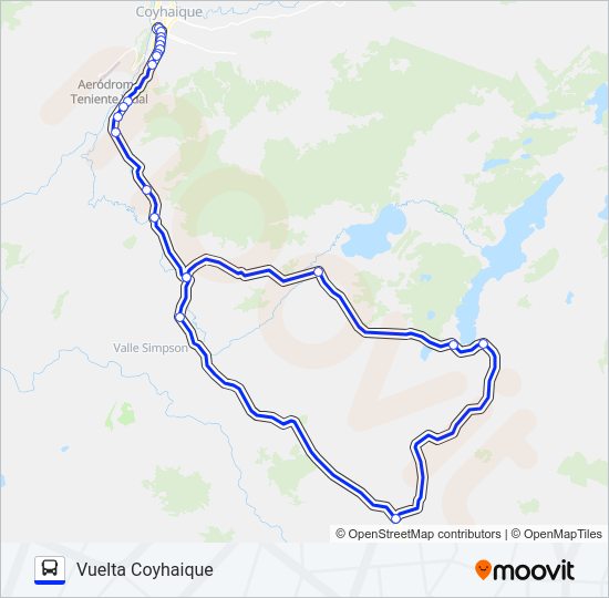 Mapa de COYHAIQUE - LA CORDONADA de autobús