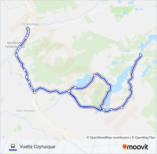 COYHAQIUE - LAGO CASTOR / HACIA CASTOR POR LAGO FRÍO bus Line Map