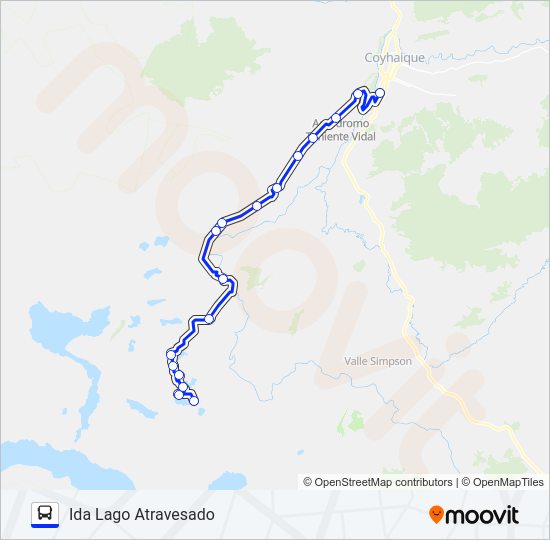 Mapa de COYHAIQUE - LAGO ATRAVESADO de autobús