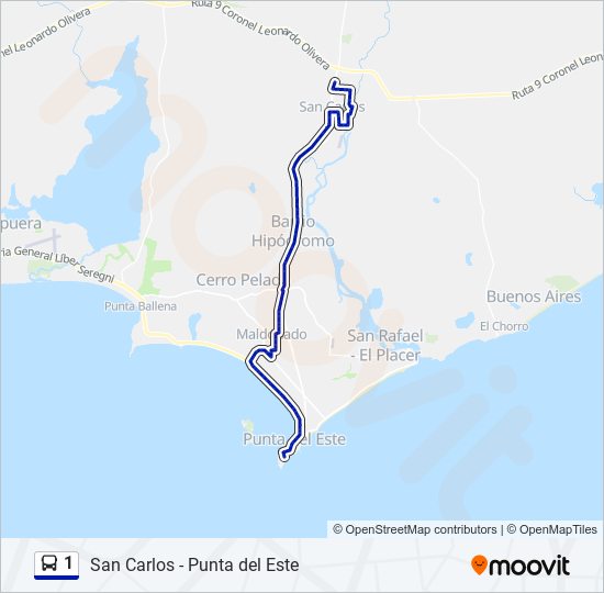 Mapa de 1 de autobús