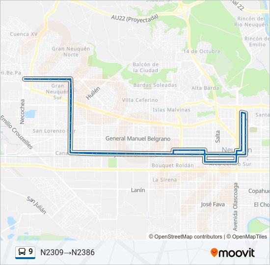 Mapa de 9 de autobús