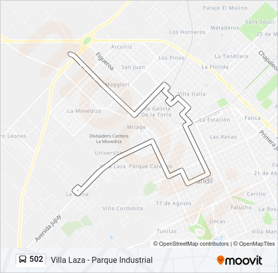 Mapa de 502 de autobús