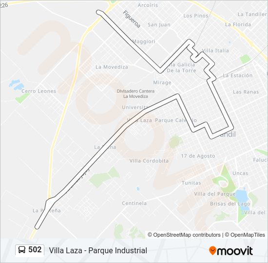 Mapa de 502 de autobús