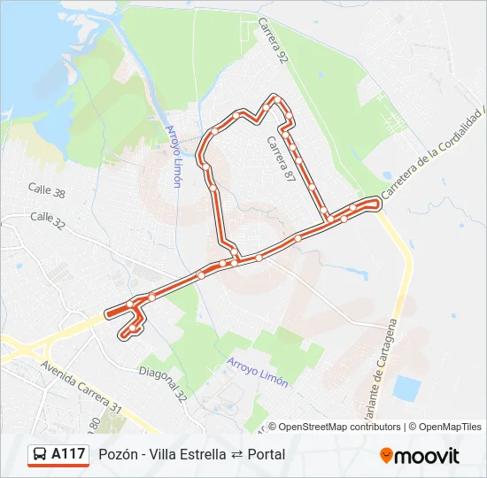 A117 Bus Line Map
