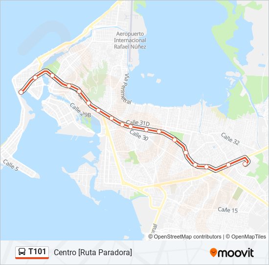 Mapa de T101 de autobús