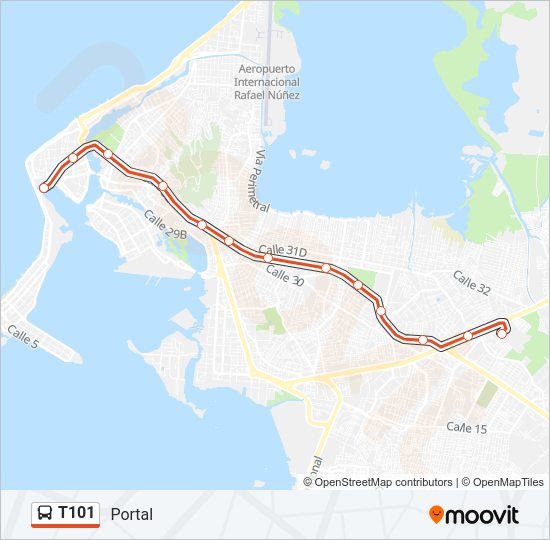 Mapa de T101 de autobús