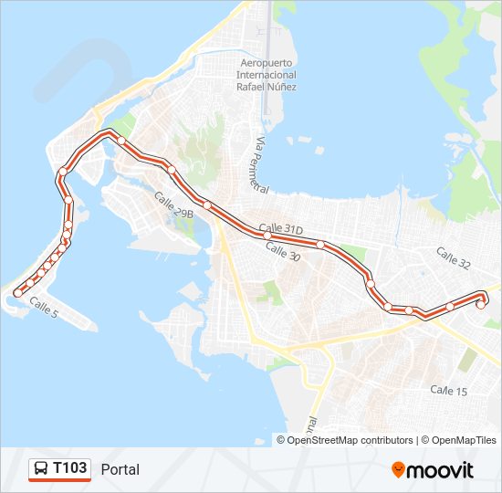 Mapa de T103 de autobús