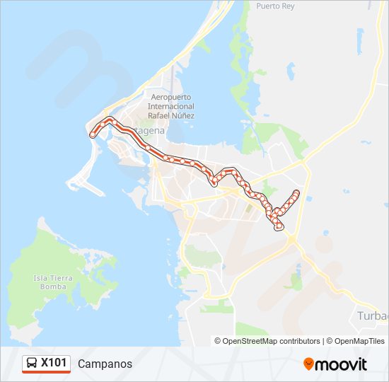 Mapa de X101 de autobús