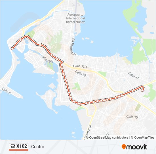 Mapa de X102 de autobús