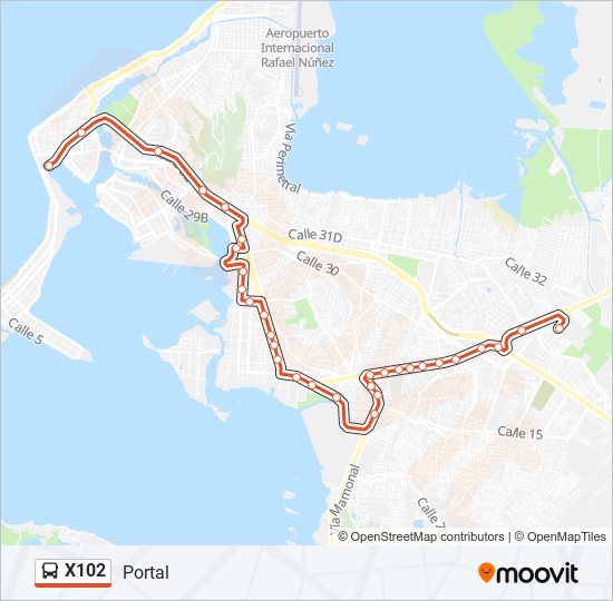 X102 bus Line Map