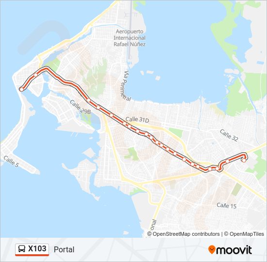 Mapa de X103 de autobús