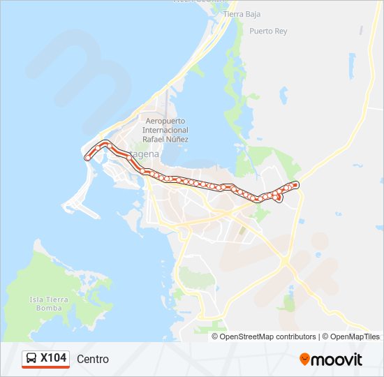 X104 bus Line Map