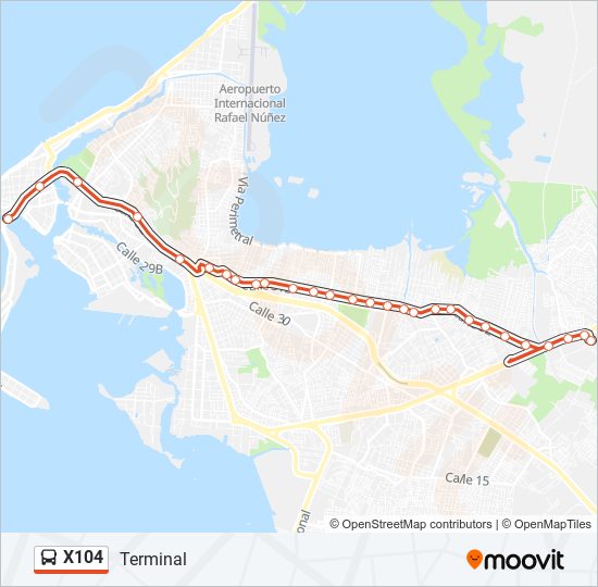 X104 bus Line Map