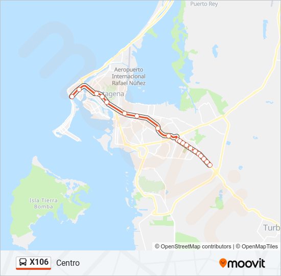 Mapa de X106 de autobús